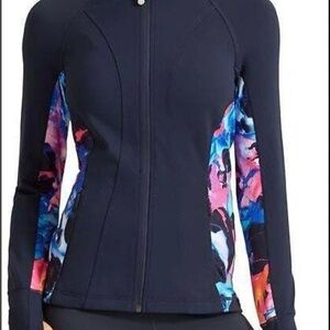 Athleta Women Full‎ Zip Athletic Jacket Small Black Floral Panels Gorpcore